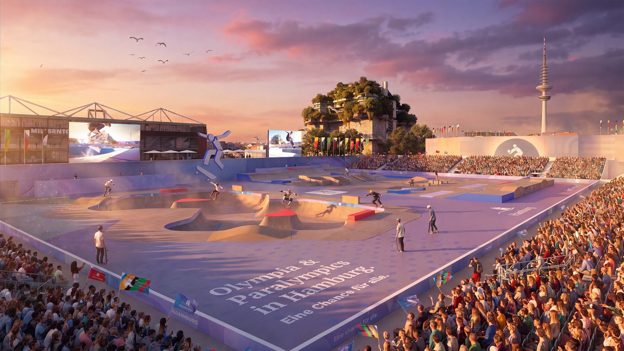 Olympische Skateboard-Arena am Heiligengeistfeld.