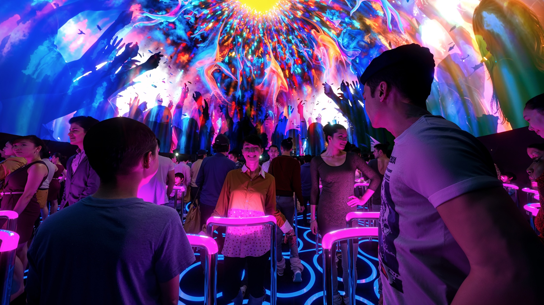 People inside a vivid, immersive spatial experience.